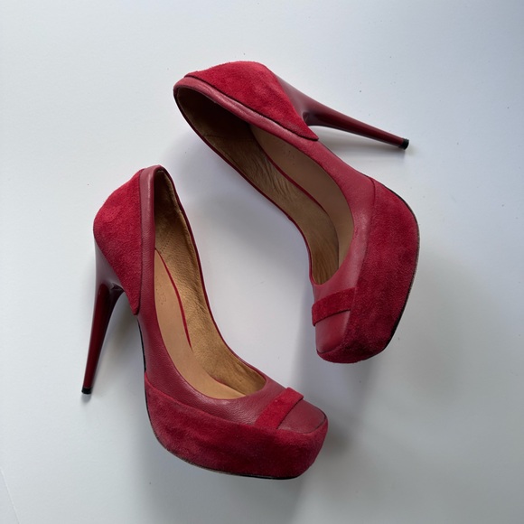 Vintage L.A.M.B. ‘Leisure’ Red Suede Leather Square Toe Platform Heel Y2K Size 6 - Picture 5 of 15